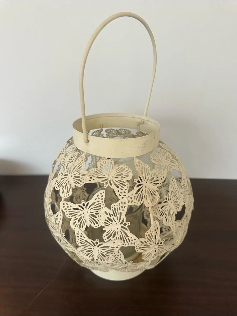Vintage Cream Butterfly Cutout Metal Lantern - one of a kind 🦋🦋🦋